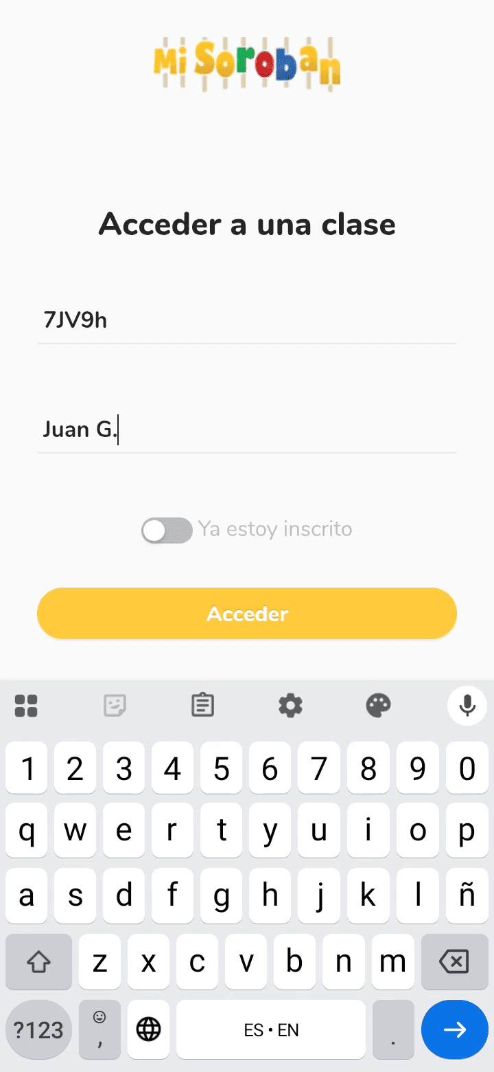 Interfaz de conexión estudiantil con código de clase complimentados